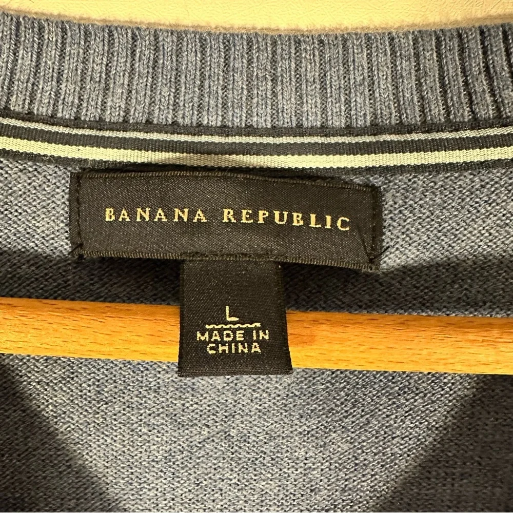 Banana Republic Cotton Cashmere Men's Blue Heather V-Neck Sweater